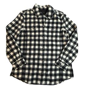 TALBOTS Shirt Jacket Shacket Wool Blend Black Buffalo Check Plaid Italy 4295 S